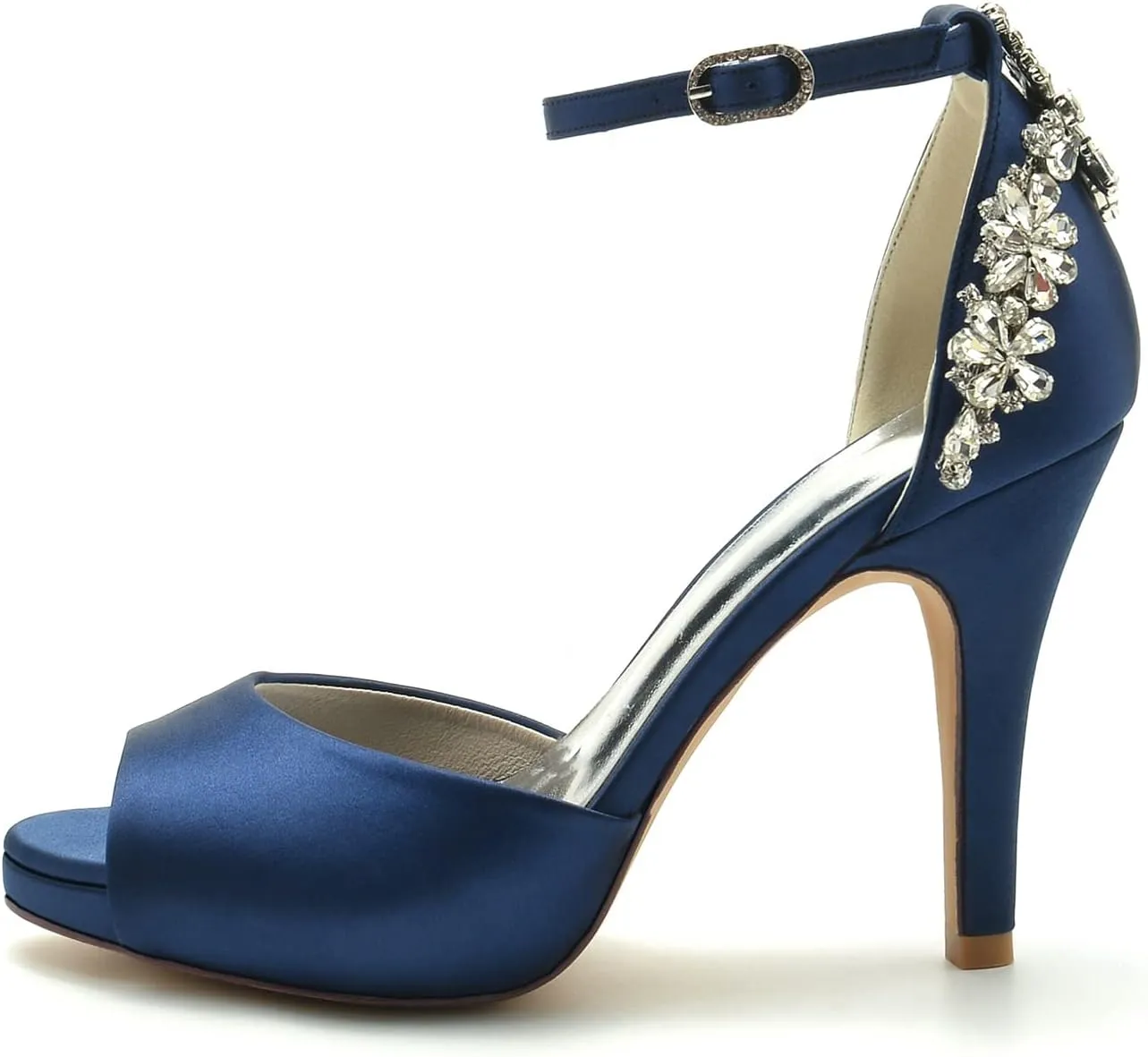 Women's Crystal Peep Toe High Heels Satin Wedding Bridal Shoes Rhinestones Sandals Prom Evening Formal Party Dress Pumps
