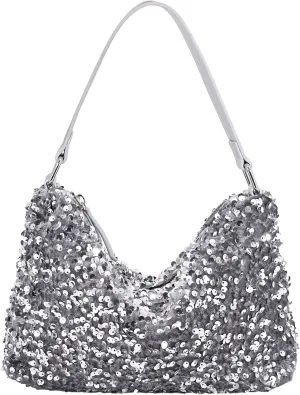 Womens Dazzling Clutch Handbag Purse Delicate Reversible Sequin Drawstring Shoulder Bag Large Capacity Tote Bag