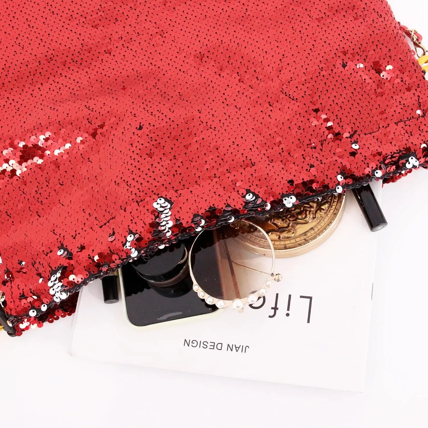 Womens Dazzling Clutch Handbag Purse Delicate Reversible Sequin Drawstring Shoulder Bag Large Capacity Tote Bag
