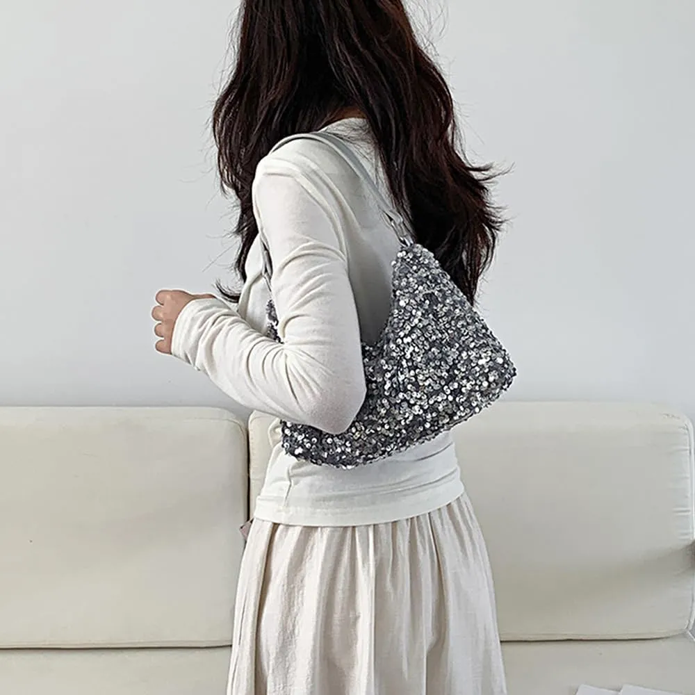 Womens Dazzling Clutch Handbag Purse Delicate Reversible Sequin Drawstring Shoulder Bag Large Capacity Tote Bag