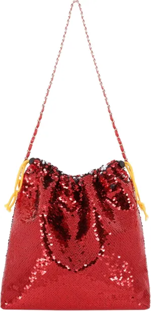 Womens Dazzling Clutch Handbag Purse Delicate Reversible Sequin Drawstring Shoulder Bag Large Capacity Tote Bag