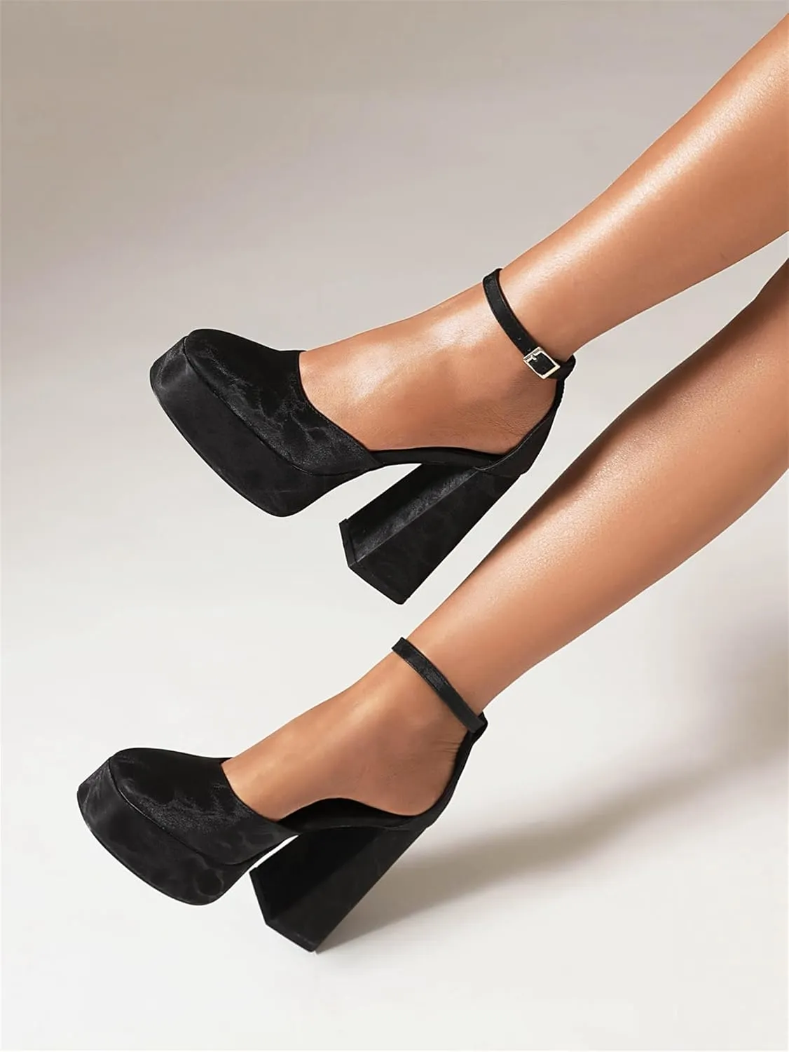 Women's D'Orsay Square Closed Toe Pumps Buckle Ankle Strap Comfort Chunky High Heels Office Concise Cosplay Work Casual Mary Jane Daily Wear Fashion Business Dress Shoes