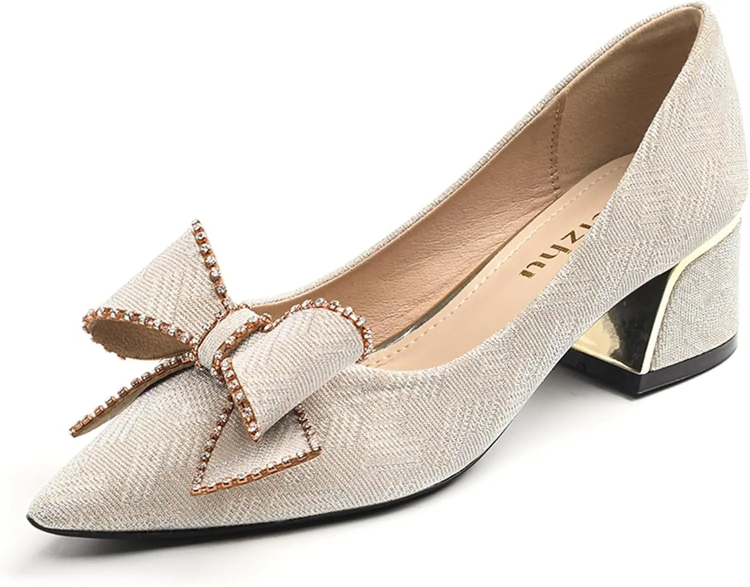 Women's Elegant Bow Low Chunky Heel Pumps Sexy Closed Pointed Toe Block Mid Heels Slip-On Formal Comfort Shoes for Weddings Proms.