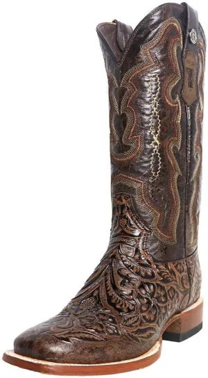 Women's Embossed Floral Hand Tool in Chocolate Brown Cowgirl Boots