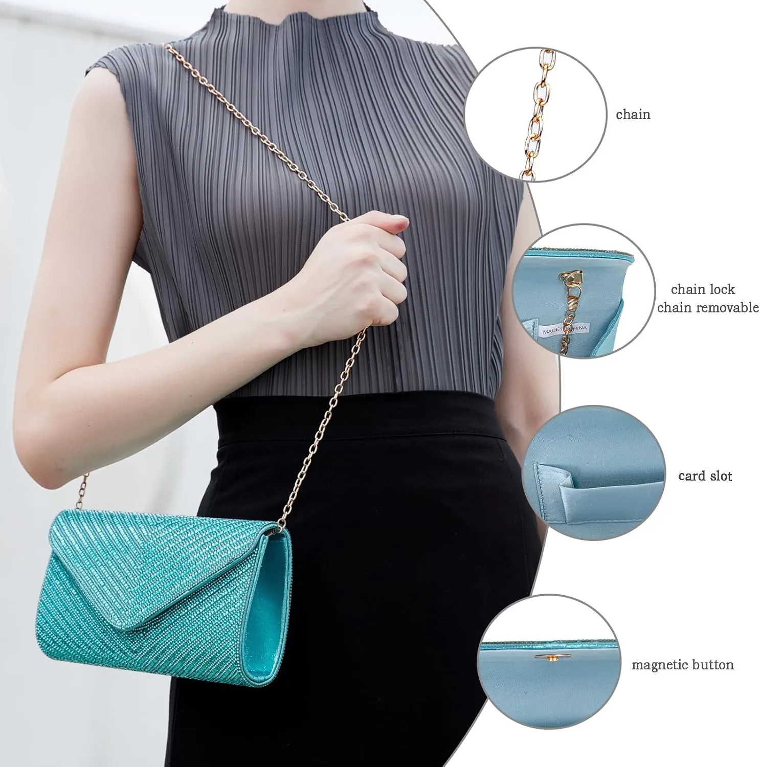 Women's Evening Handbags Envelope Clutch Purses Ladies Crossbody Bags Rhinestone Wedding Bag Shoulder Bag for Women
