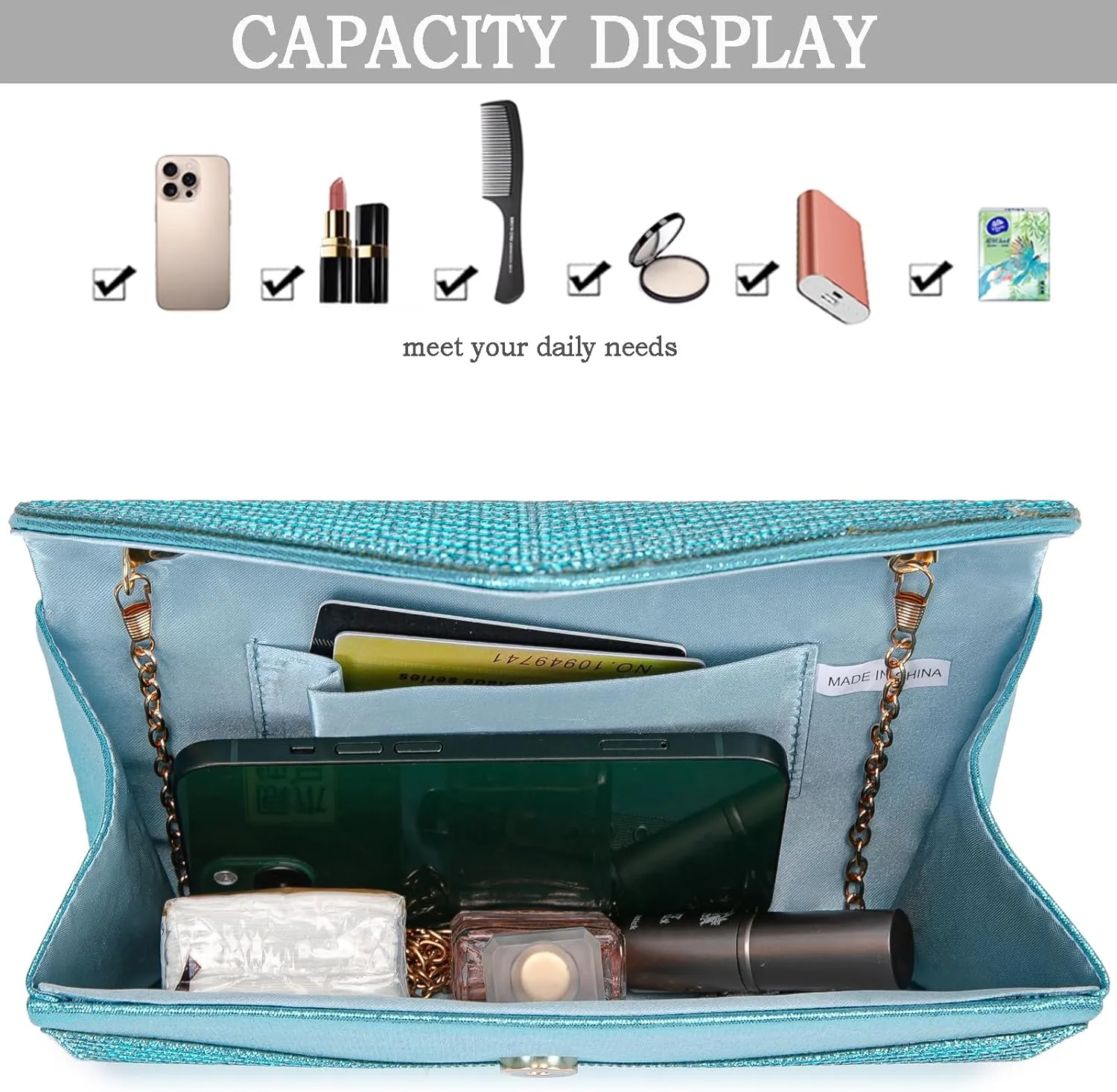 Women's Evening Handbags Envelope Clutch Purses Ladies Crossbody Bags Rhinestone Wedding Bag Shoulder Bag for Women