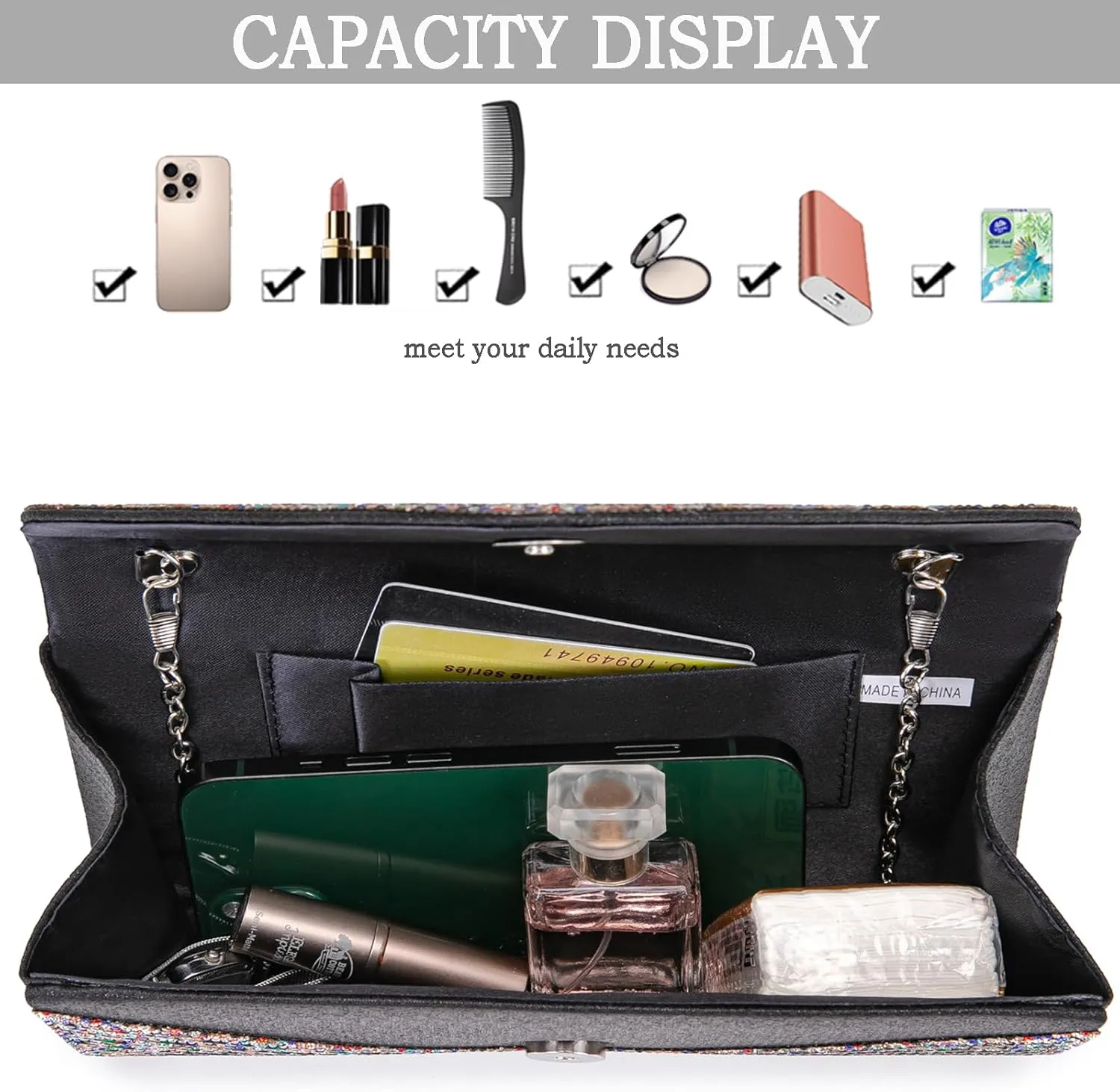 Women's Evening Handbags Envelope Clutch Purses Ladies Crossbody Bags Rhinestone Wedding Bag Shoulder Bag for Women