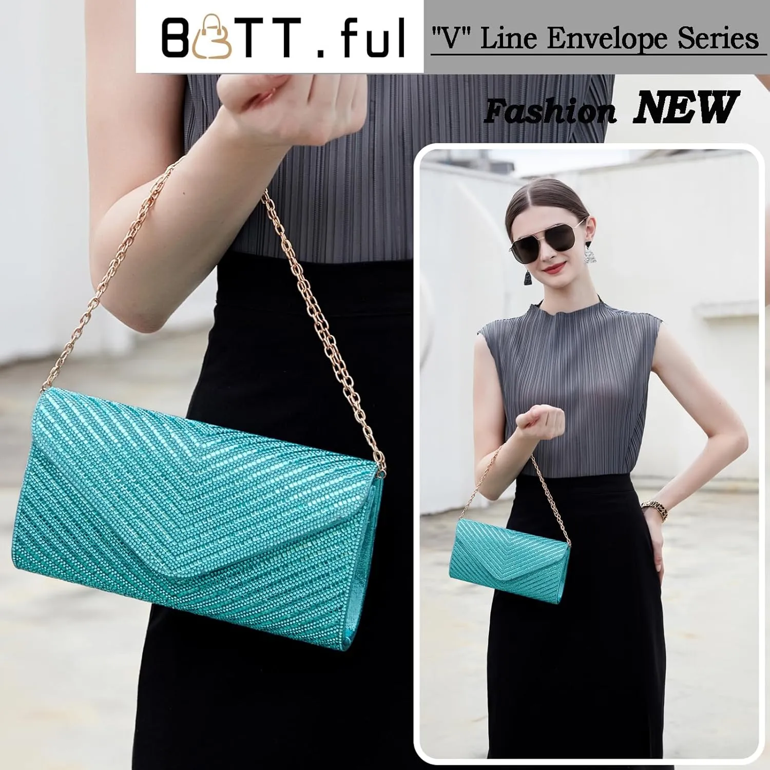 Women's Evening Handbags Envelope Clutch Purses Ladies Crossbody Bags Rhinestone Wedding Bag Shoulder Bag for Women