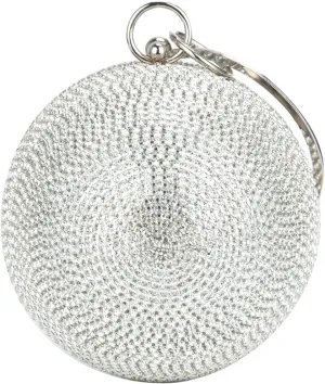 Women's Evening Round Ball Bag Diamond Clutch Purse Glitter Party Wedding Handbag with Chain