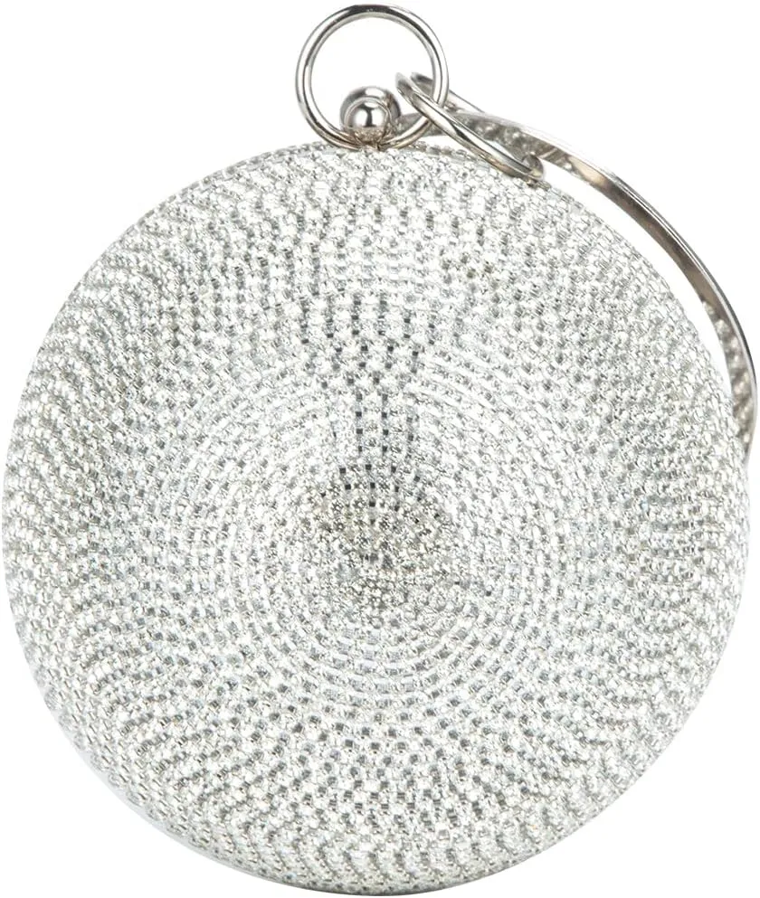 Women's Evening Round Ball Bag Diamond Clutch Purse Glitter Party Wedding Handbag with Chain
