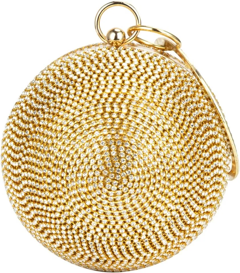 Women's Evening Round Ball Bag Diamond Clutch Purse Glitter Party Wedding Handbag with Chain