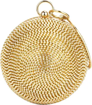 Women's Evening Round Ball Bag Diamond Clutch Purse Glitter Party Wedding Handbag with Chain