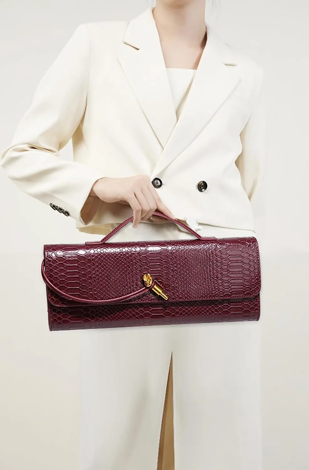 Womens Fashion Leather Clutch Bag Crocodile Print Evening Handbag Crossbody Tote Bag