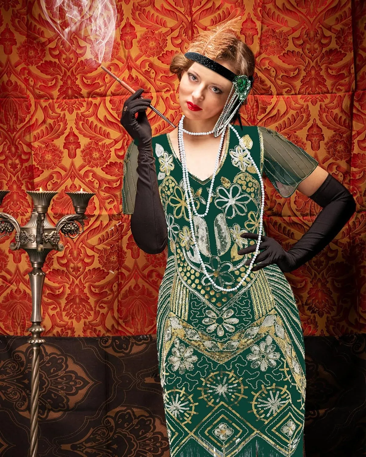 Women's Flapper Dress 1920s Vintage Fringed Sequin Dress Great Gatsby 1920s dresses Set for Women Christmas Party