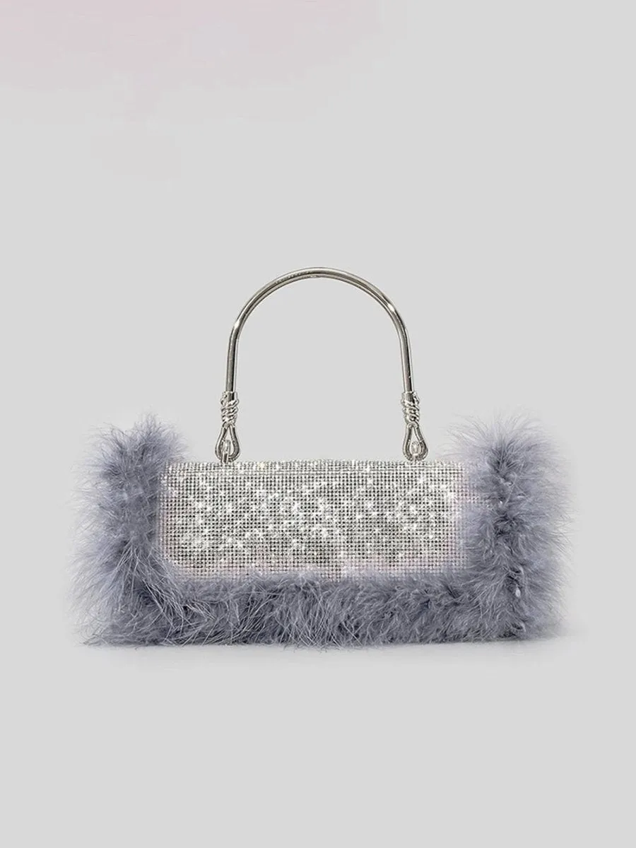 Women's Furry Rhionestones Evening Clutch Bags
