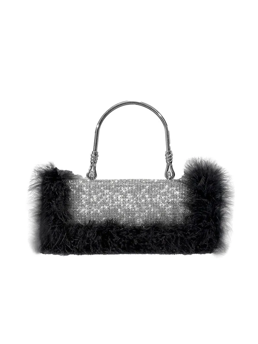 Women's Furry Rhionestones Evening Clutch Bags