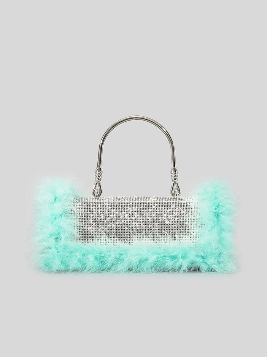 Women's Furry Rhionestones Evening Clutch Bags