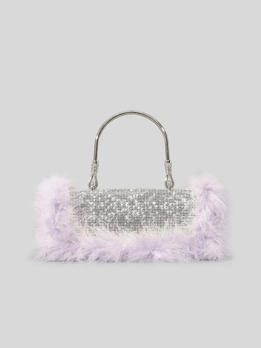 Women's Furry Rhionestones Evening Clutch Bags