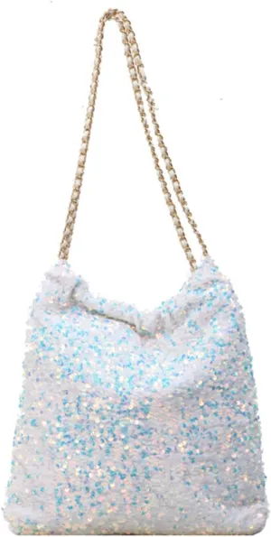 Women's Glitter Sequins Shoulder Tote Big Capacity Shimmer Shopping Bag Sparkling Handbag Purse