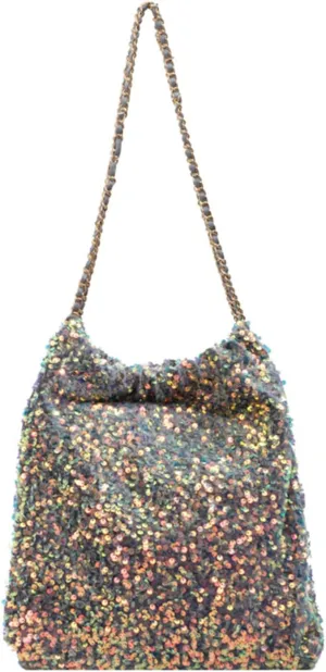 Women's Glitter Sequins Shoulder Tote Big Capacity Shimmer Shopping Bag Sparkling Handbag Purse