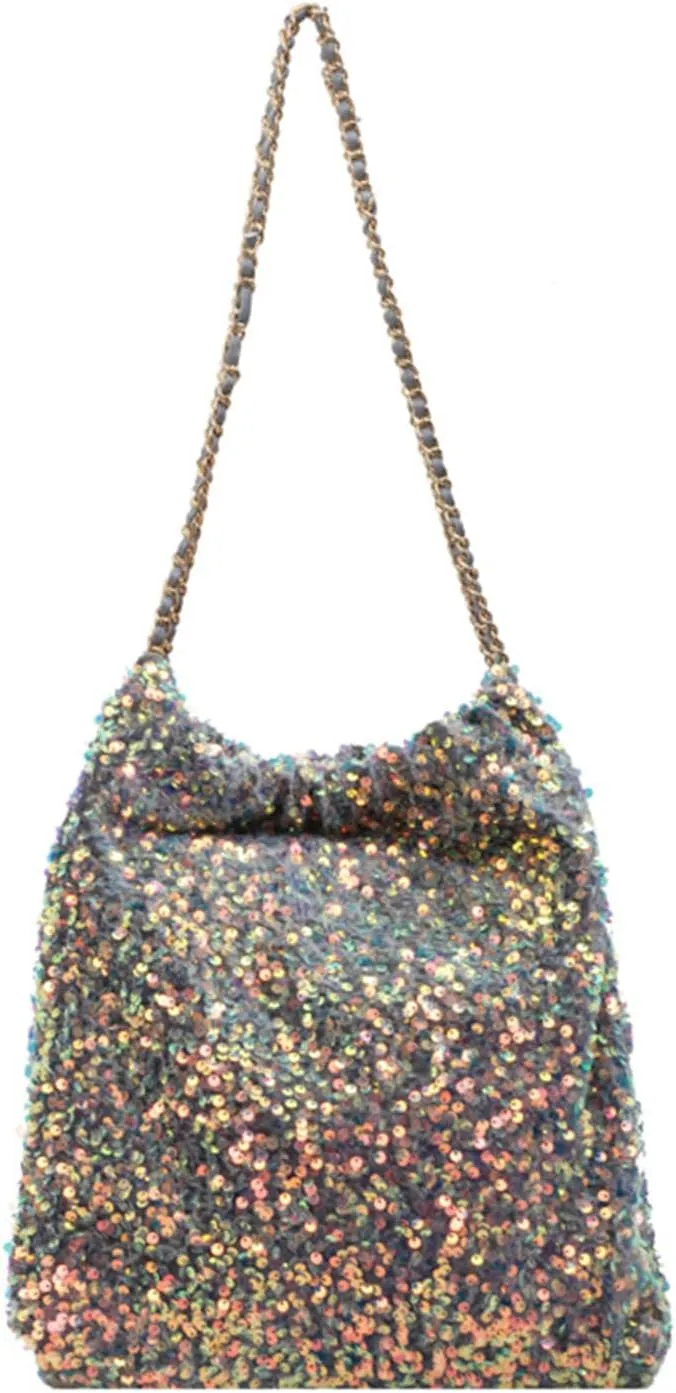 Women's Glitter Sequins Shoulder Tote Big Capacity Shimmer Shopping Bag Sparkling Handbag Purse