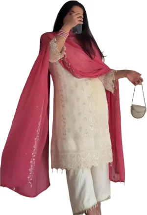 Women's Heavy Faux Georgette Embroidered Suit Set with Plazzo & Dupatta | 3mm Sequins Work | Full Stitched | Party Wear