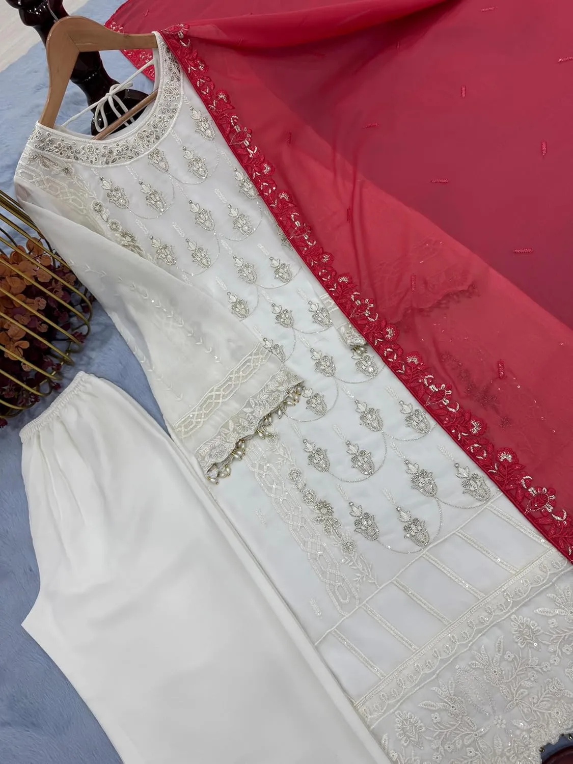 Women's Heavy Faux Georgette Embroidered Suit Set with Plazzo & Dupatta | 3mm Sequins Work | Full Stitched | Party Wear