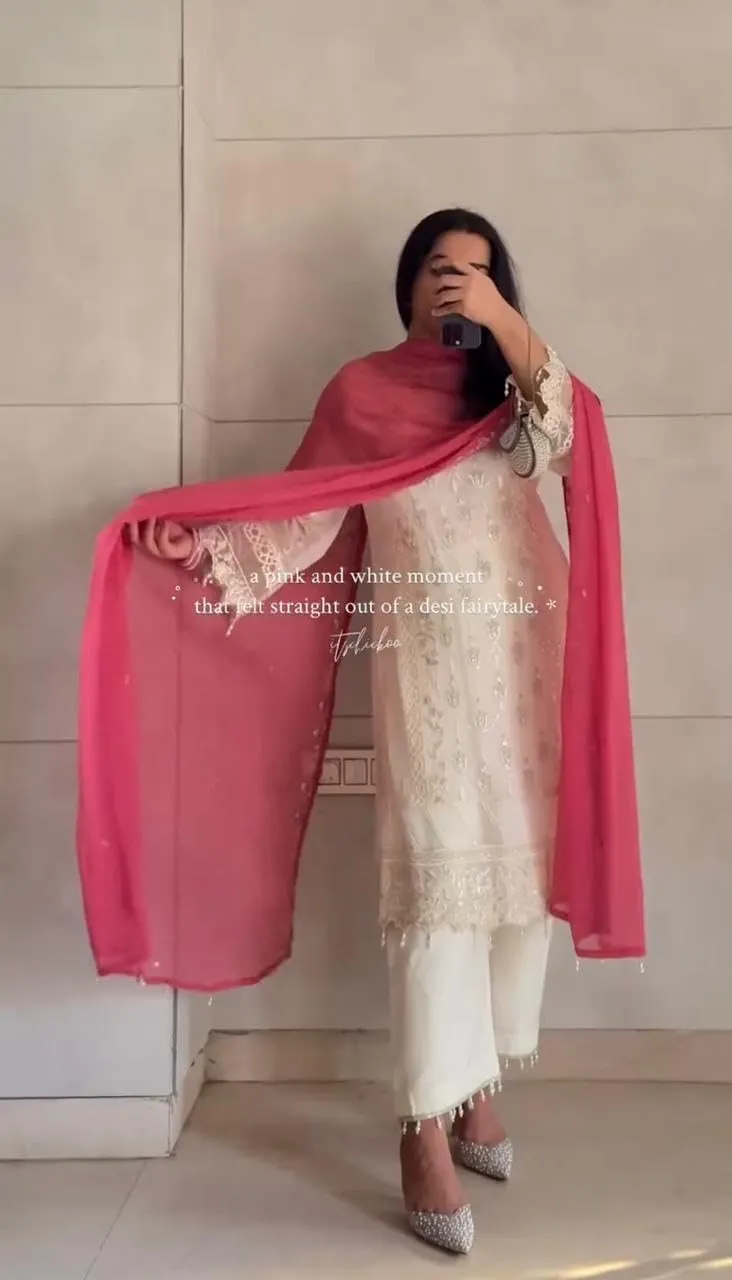 Women's Heavy Faux Georgette Embroidered Suit Set with Plazzo & Dupatta | 3mm Sequins Work | Full Stitched | Party Wear