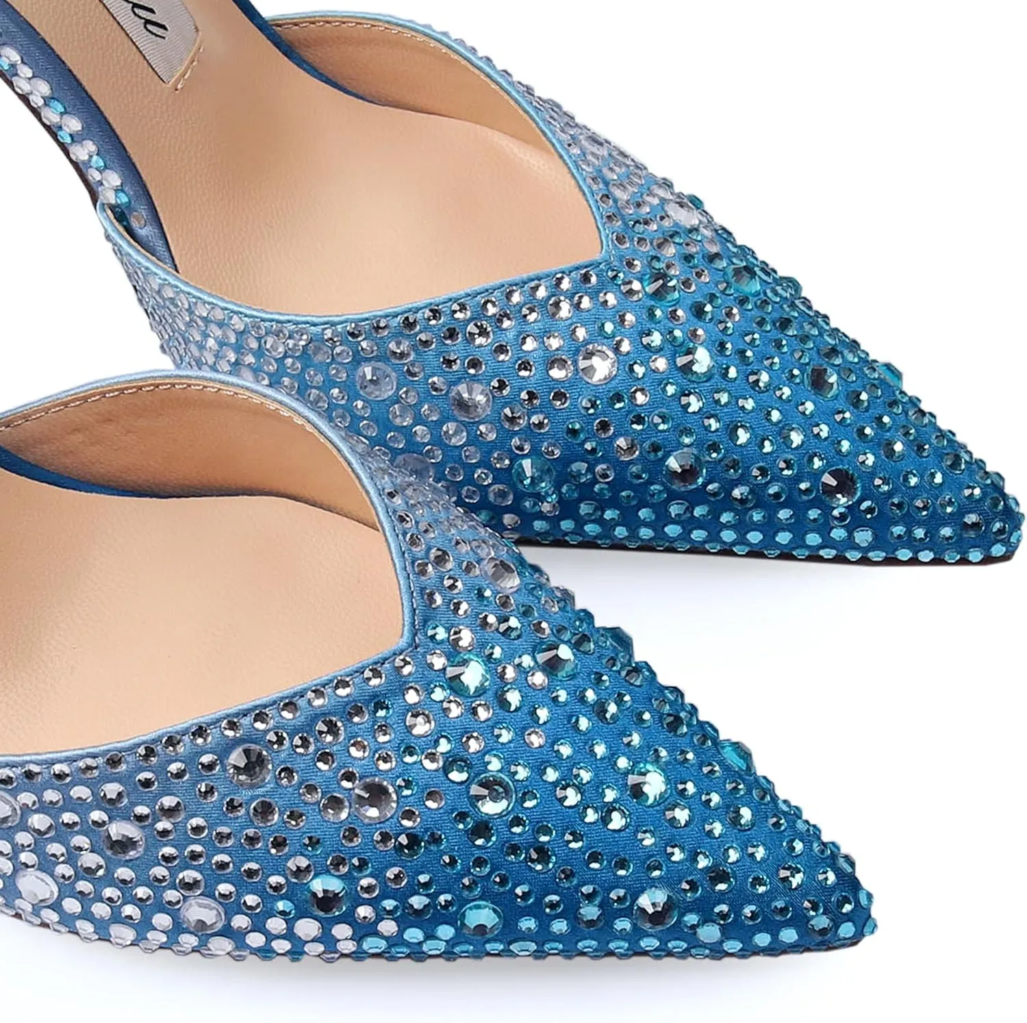 Women's Heeled Sandals Crystal Chain Ankle Straps Rhinestones Buckle High Heels Stiletto Slip On Wedding Party Satin Dress Shoes 3.9 IN