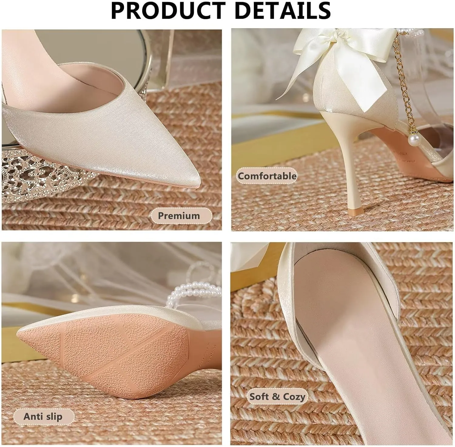 Women's High Heel Party Court Shoes Stiletto Pointed Toe Ankle Strap Pumps Shoes Satin Heeled Sandals