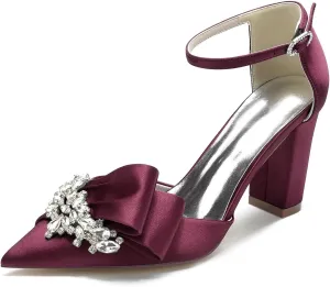 Women's High Heels Closed Toe Court Shoes Strappy Heeled Sandals Sexy Ankle Strap Pumps Wedding Bridal Party Dress Shoes with Rhinestone