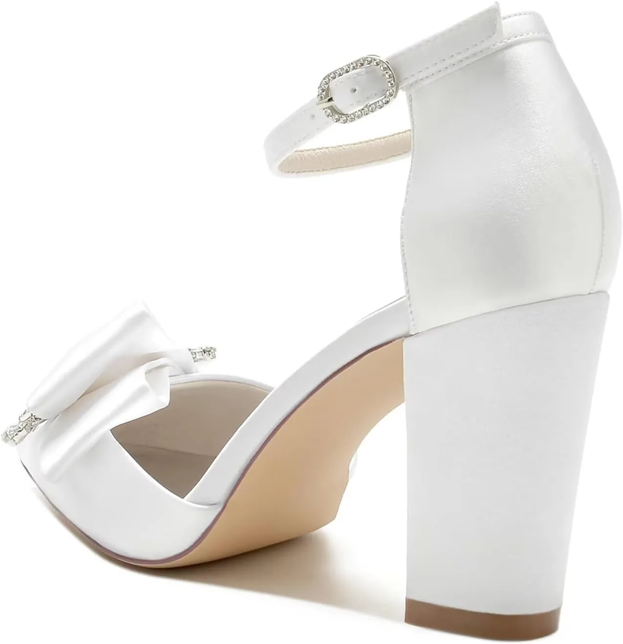 Women's High Heels Closed Toe Court Shoes Strappy Heeled Sandals Sexy Ankle Strap Pumps Wedding Bridal Party Dress Shoes with Rhinestone