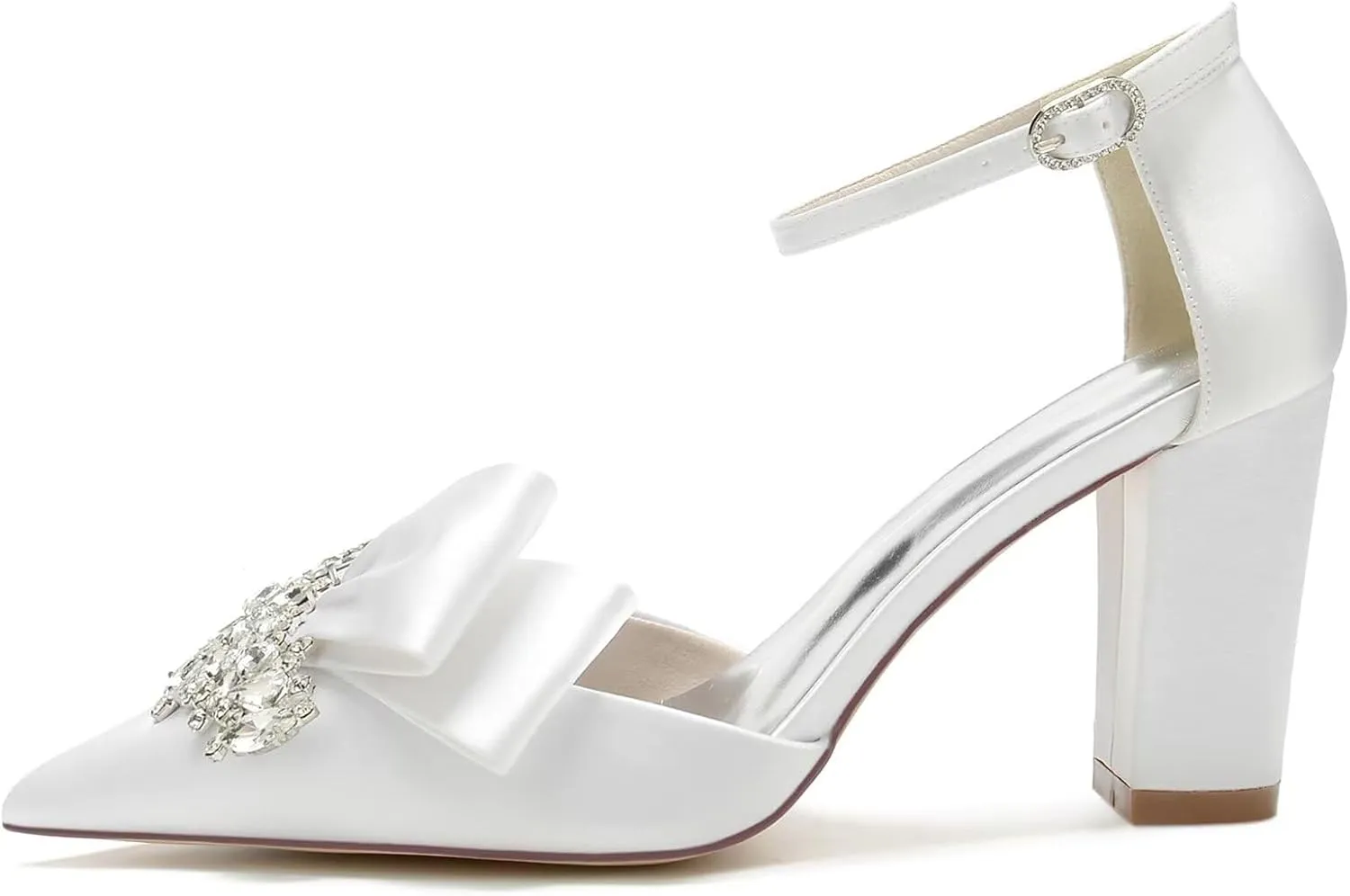 Women's High Heels Closed Toe Court Shoes Strappy Heeled Sandals Sexy Ankle Strap Pumps Wedding Bridal Party Dress Shoes with Rhinestone