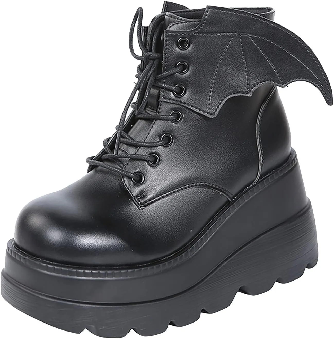 Womens High Platform Goth Ankle Booties Wedges Chunky High Heel Round-Toe Lace up Punk Combat Boots for Women