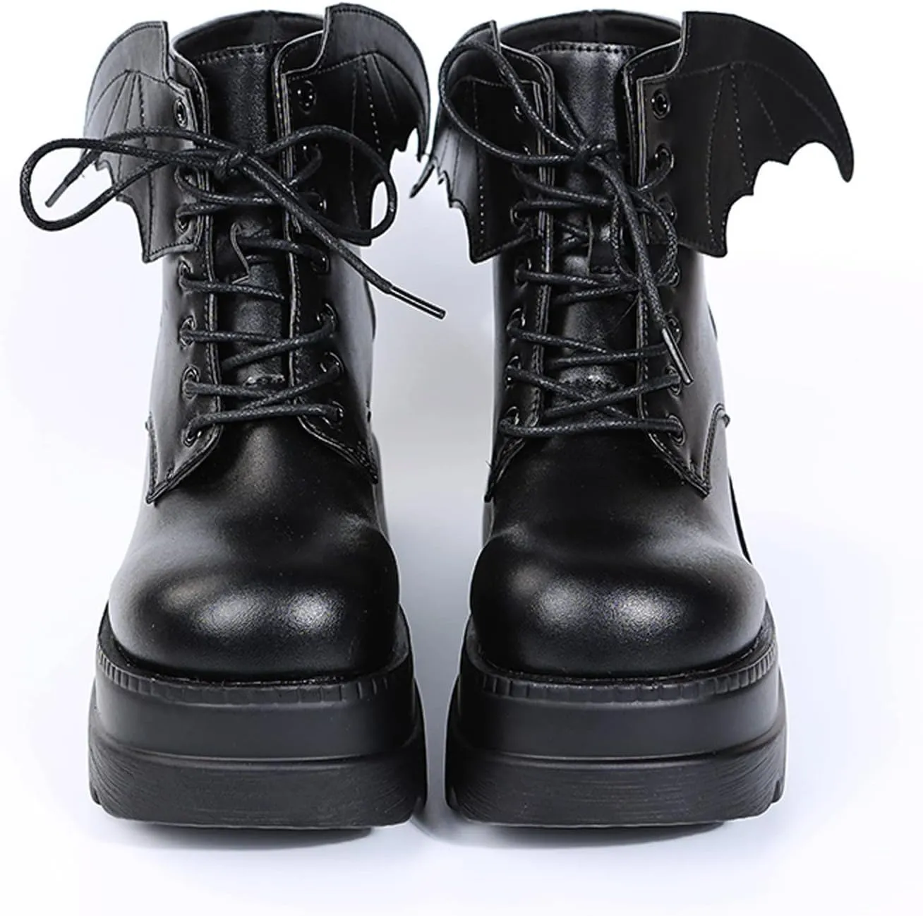 Womens High Platform Goth Ankle Booties Wedges Chunky High Heel Round-Toe Lace up Punk Combat Boots for Women