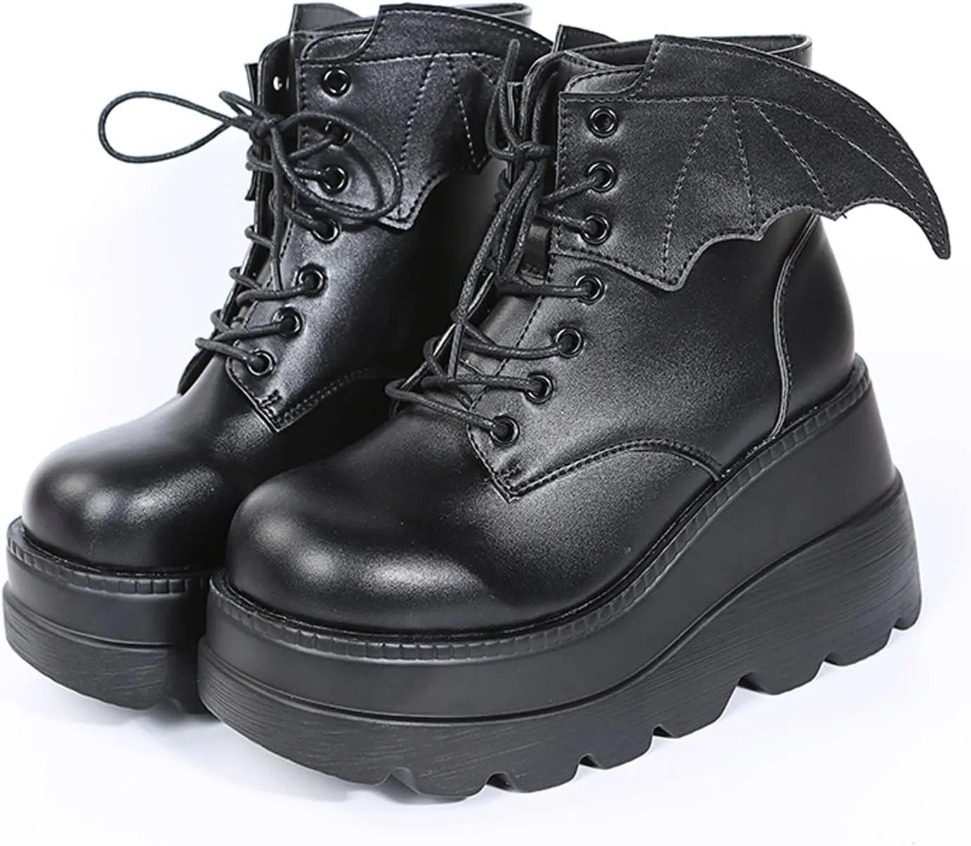 Womens High Platform Goth Ankle Booties Wedges Chunky High Heel Round-Toe Lace up Punk Combat Boots for Women