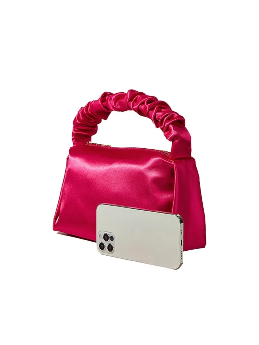 Women’s Hot Pink Slouchy Handle Clutch Bags in Satin