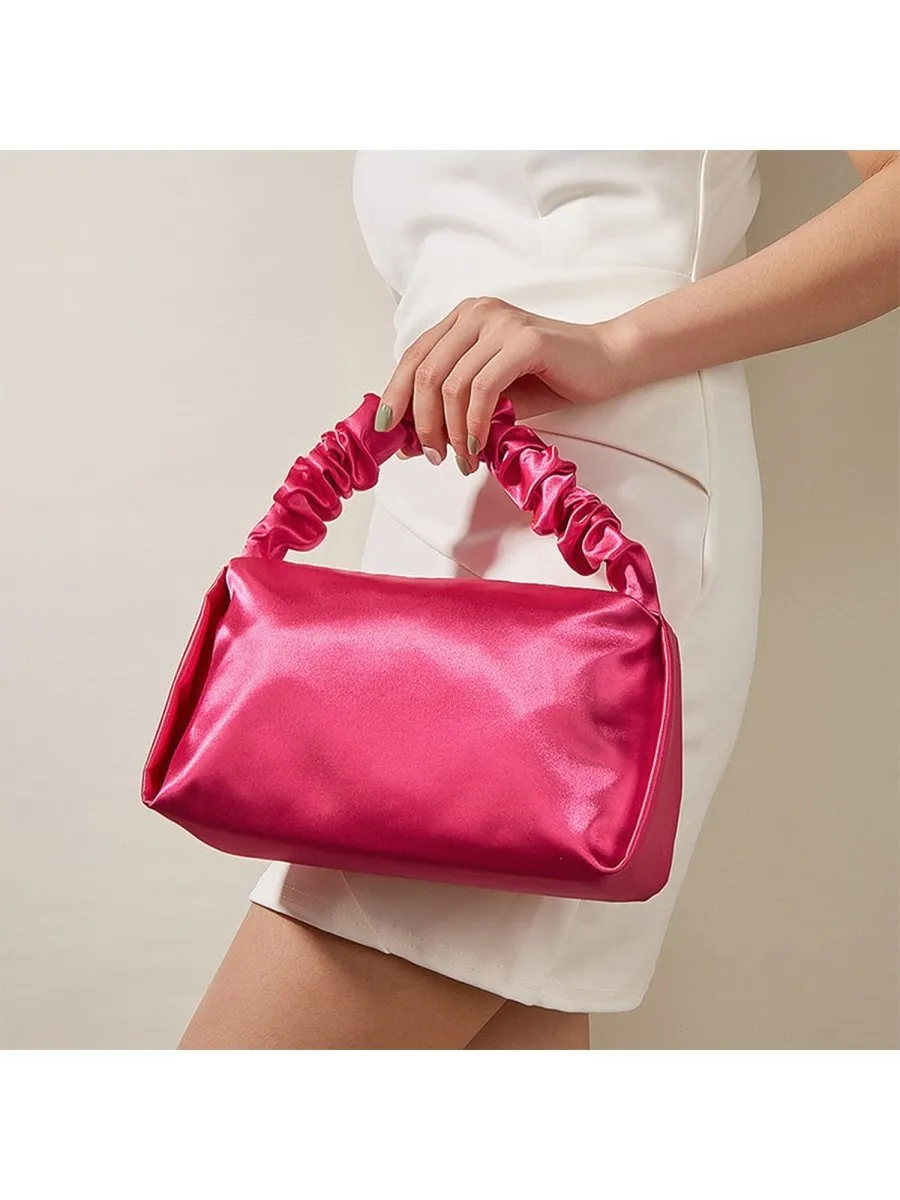 Women’s Hot Pink Slouchy Handle Clutch Bags in Satin