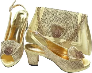 Women’s Italian Inspired Crystal Accented Wedding Shoes and Clutch Set Pointed Toe High Heels for Bride