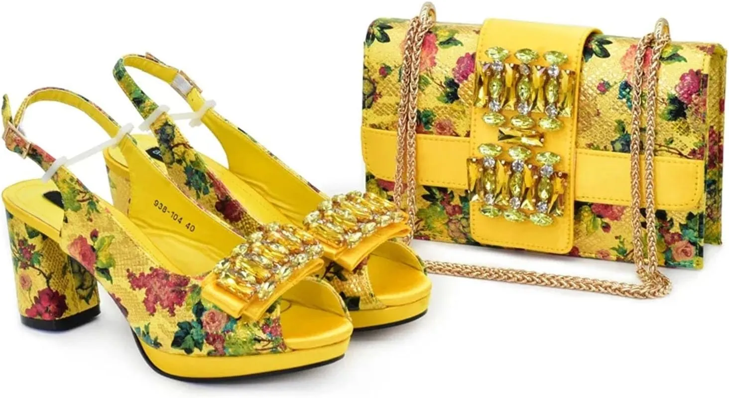 Womens Italian Style Rhinestone Decorated Wedding Shoes and Bag Set Elegant High Heels Luxury Bridal Accessories