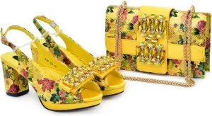 Womens Italian Style Rhinestone Decorated Wedding Shoes and Bag Set Elegant High Heels Luxury Bridal Accessories