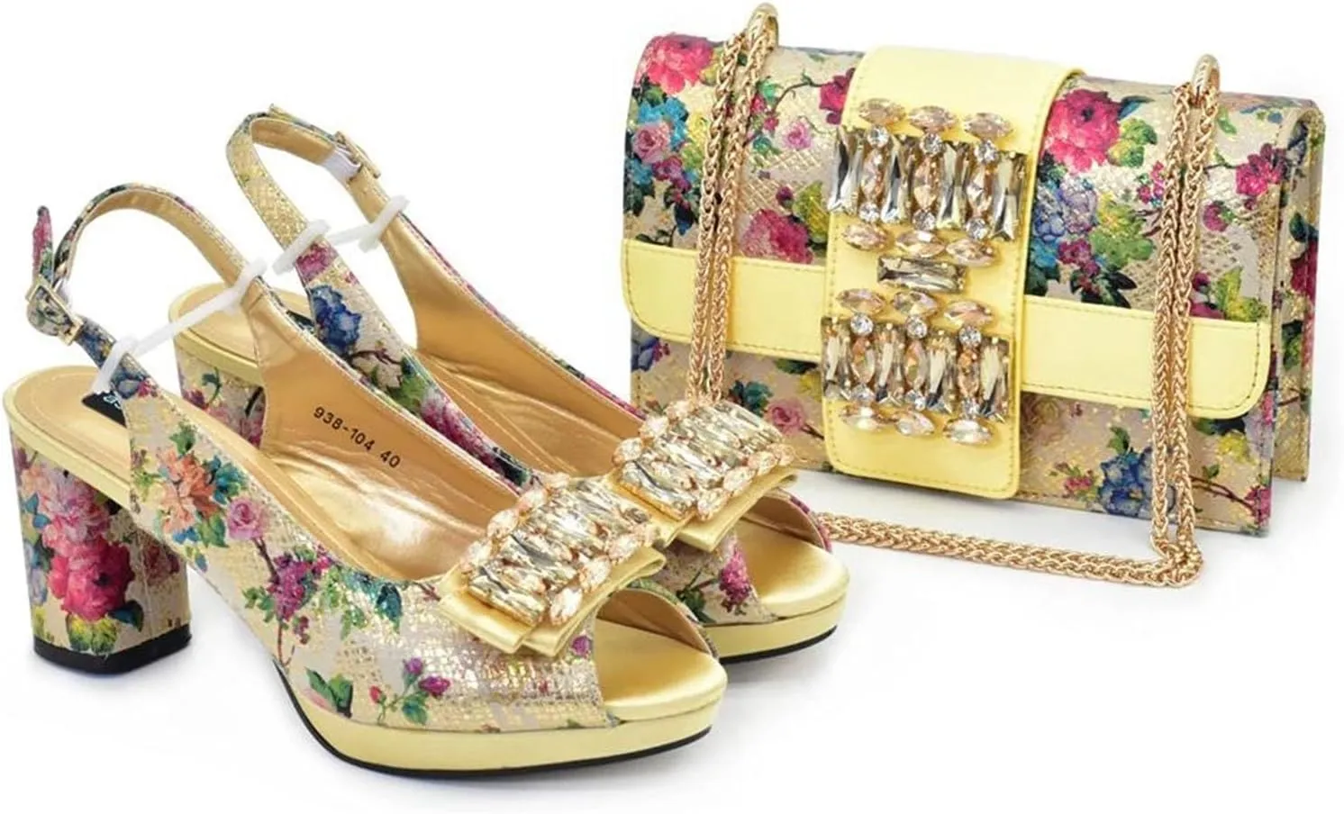 Womens Italian Style Rhinestone Decorated Wedding Shoes and Bag Set Elegant High Heels Luxury Bridal Accessories