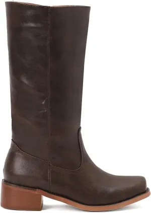 Women's Large Size Vintage Knee High Boots Faux Leather Square Toe Chunky Block Heel Long Boots Comfortable Low Heel Campus Western Cowboy Boots