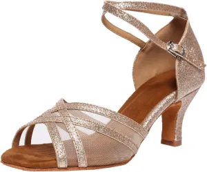 Women's Latin Dance Shoes Female's Ballroom Salsa Dance Shoes Gold Silver 2.5 Inch Heel
