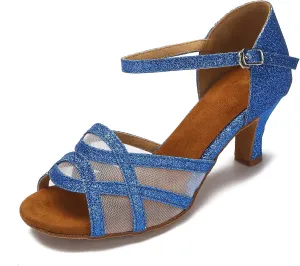 Women's Latin Dance Shoes Female's Ballroom Salsa Dance Shoes(B-Style Blue Size 9.5)