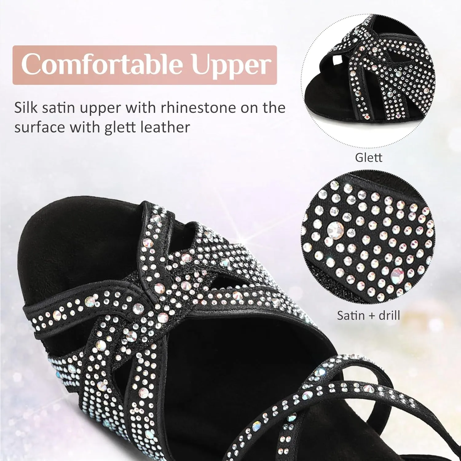 Women's Latin Dance Shoes Rhinestones Satin Professional Bachata Performance Salsa Ballroom Dance Shoes,Model L388