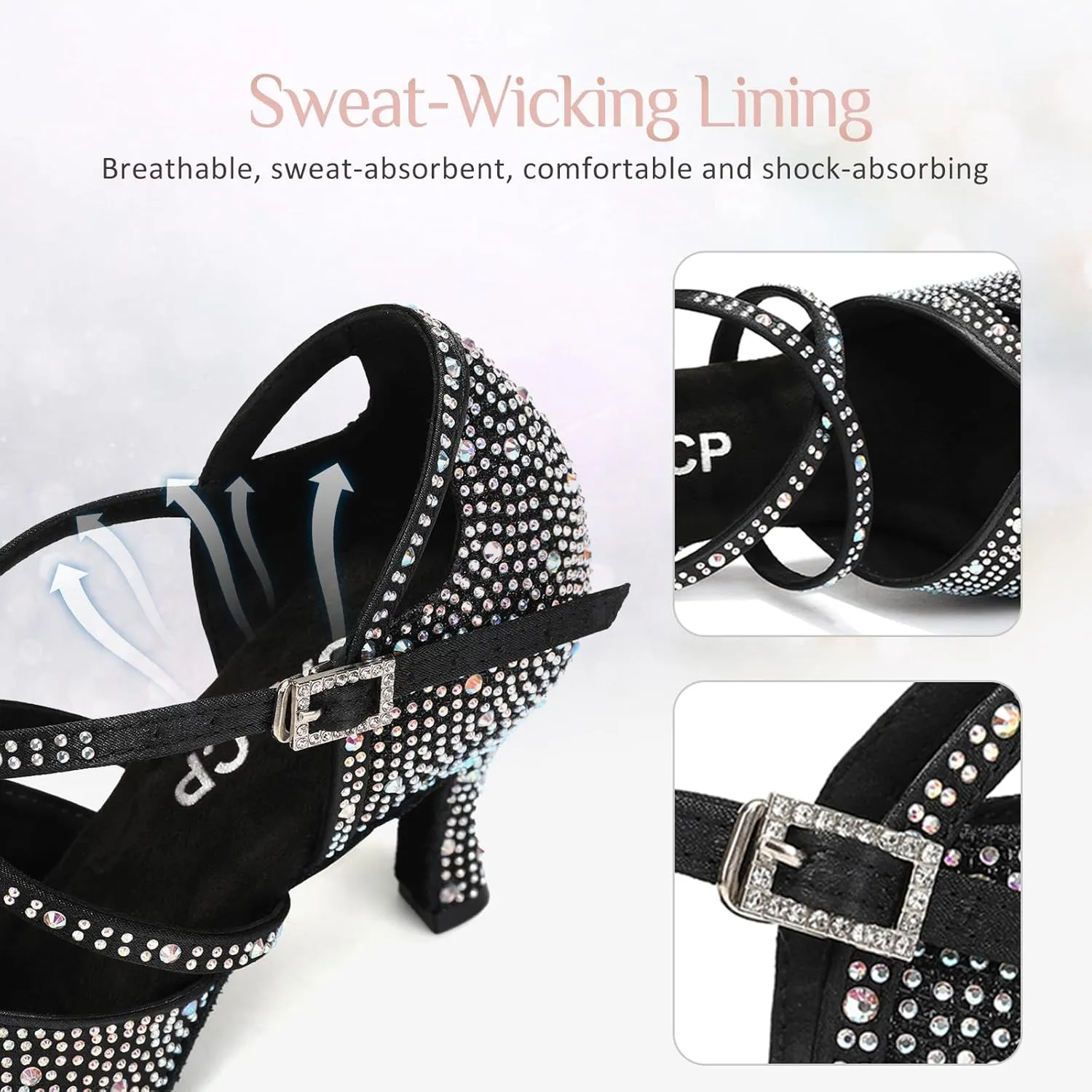 Women's Latin Dance Shoes Rhinestones Satin Professional Bachata Performance Salsa Ballroom Dance Shoes,Model L388