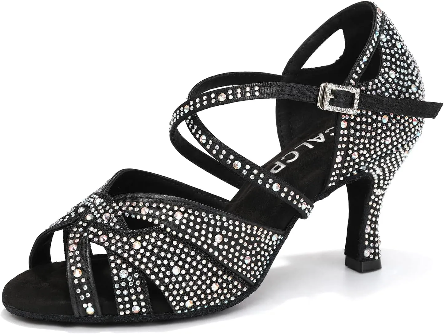 Women's Latin Dance Shoes Rhinestones Satin Professional Bachata Performance Salsa Ballroom Dance Shoes,Model L388