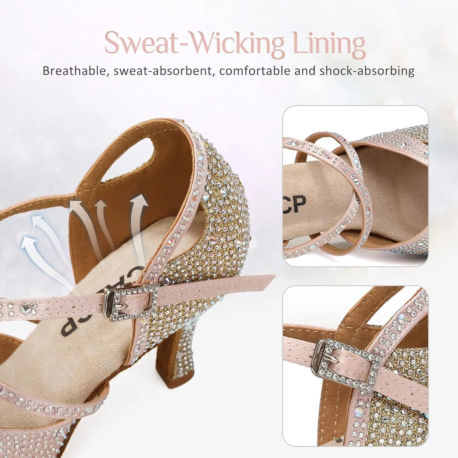 Women's Latin Dance Shoes Rhinestones Satin Professional Bachata Performance Salsa Ballroom Dance Shoes,Model L388