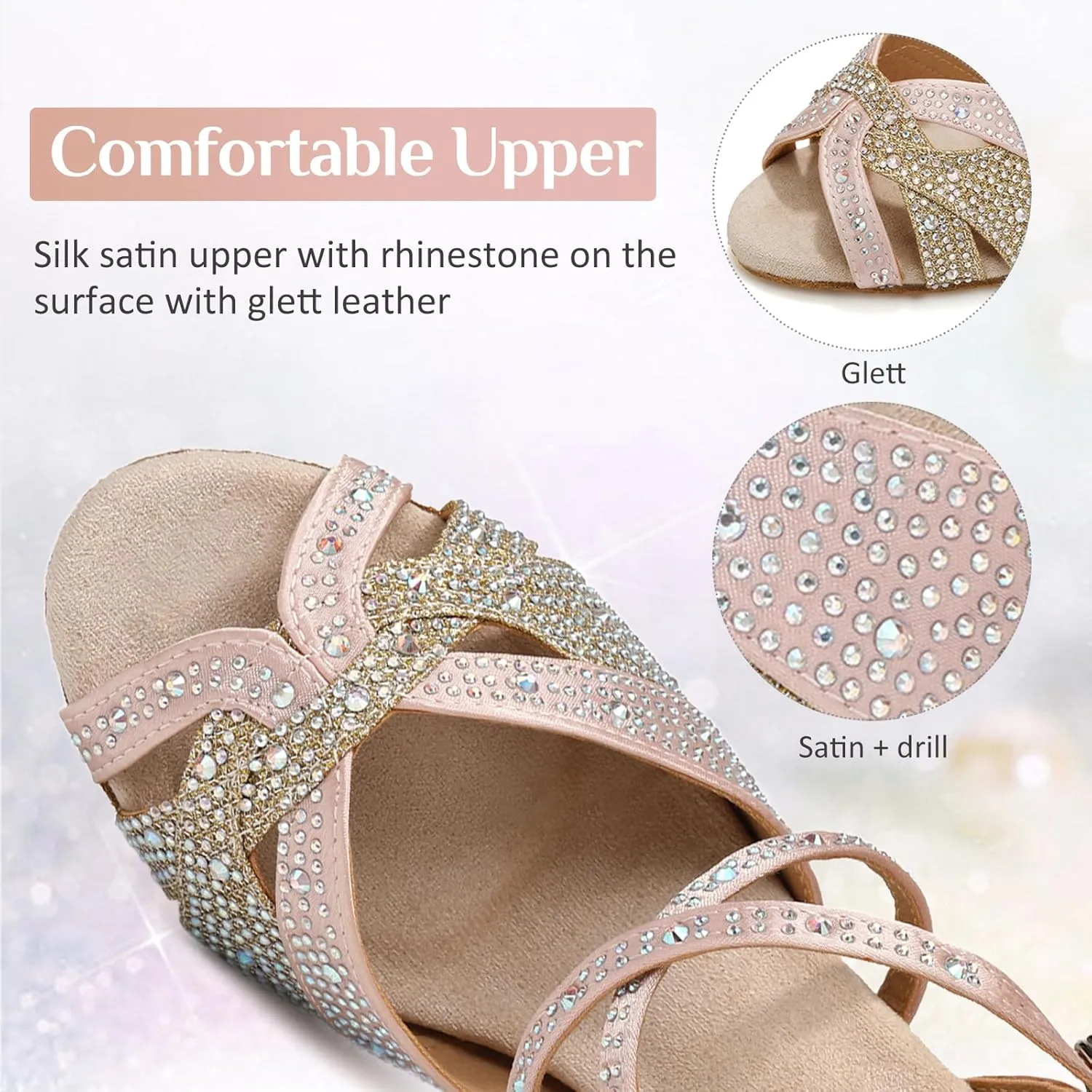 Women's Latin Dance Shoes Rhinestones Satin Professional Bachata Performance Salsa Ballroom Dance Shoes,Model L388